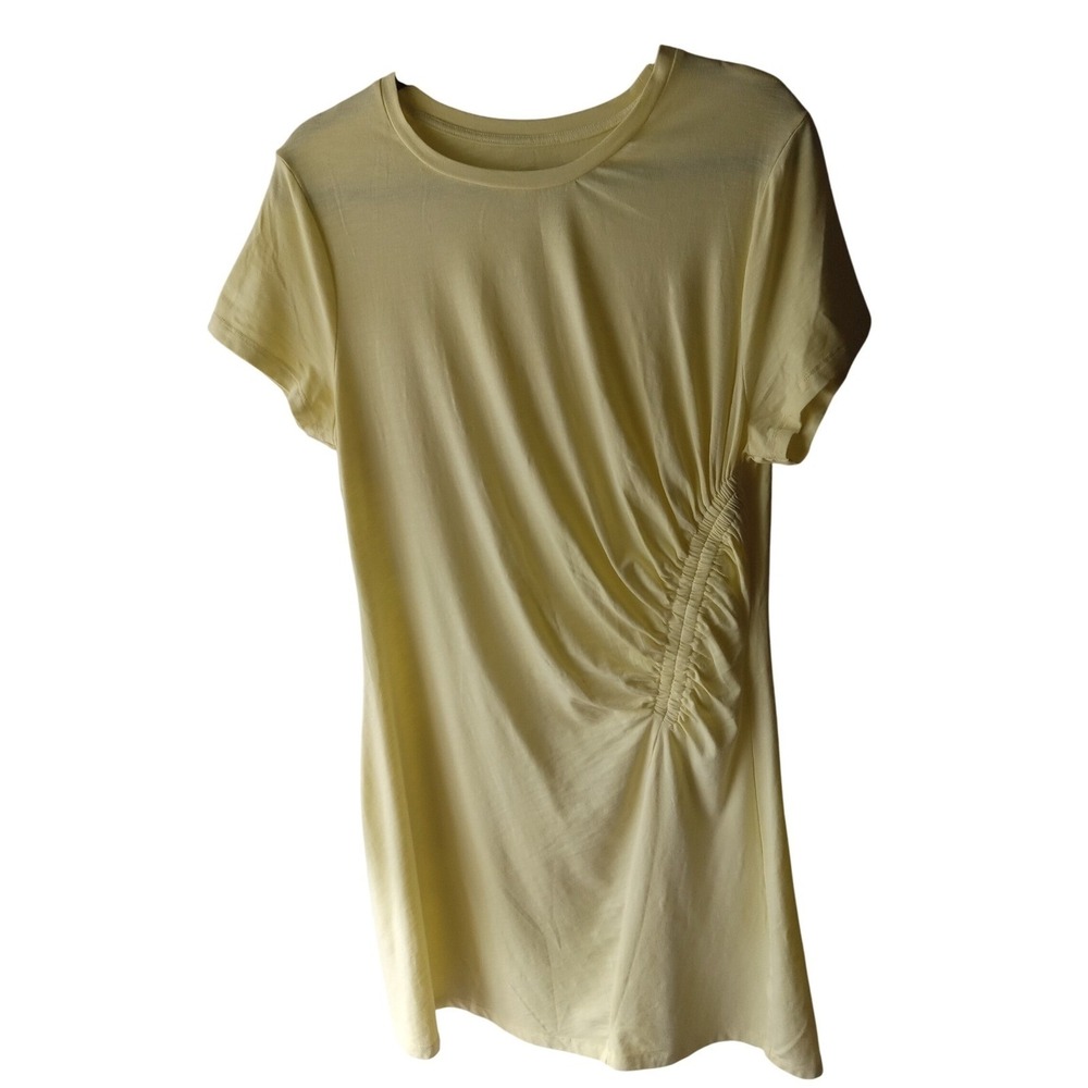 Universal Thread Womens Side Ruched T-Shirt Dress Yellow Size L Short Sleeve